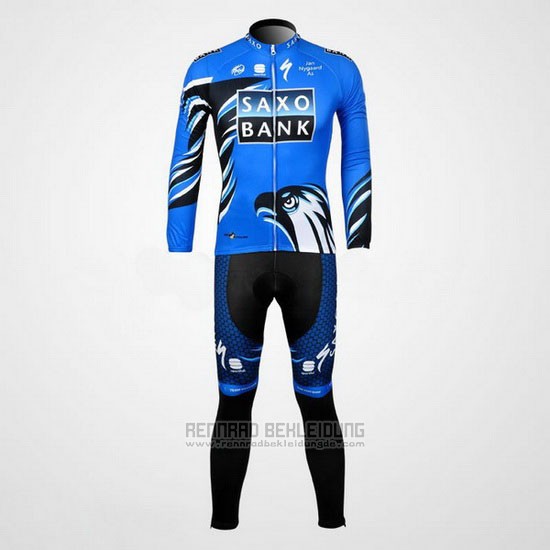 2012 Fahrradbekleidung Saxo Bank Blau und Shwarz Trikot Langarm und Tragerhose - zum Schließen ins Bild klicken